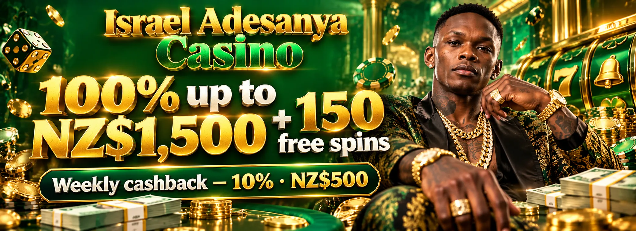 Israel Adesanya Casino — Welcome offer at Israel Adesanya Casino — 100% up to NZ$1,500 + 150 free spins